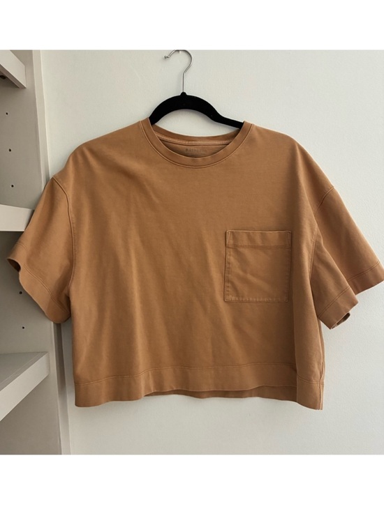 Athleta Tops - Athleta Short-Sleeve Oversized Boxy Crew Neck Pocket T Shirt in Camel/Tan Sz S